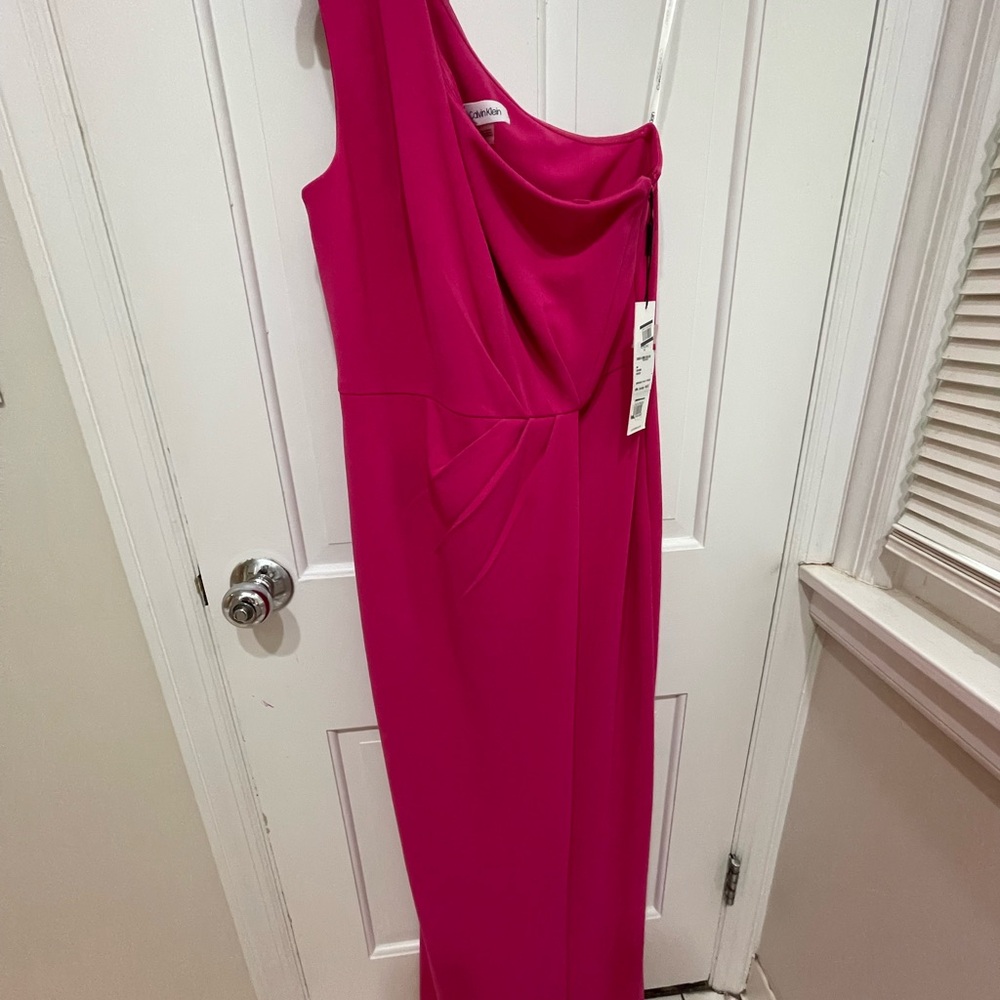 Calvin Klein Pink Asymmetrical Draped Gown
